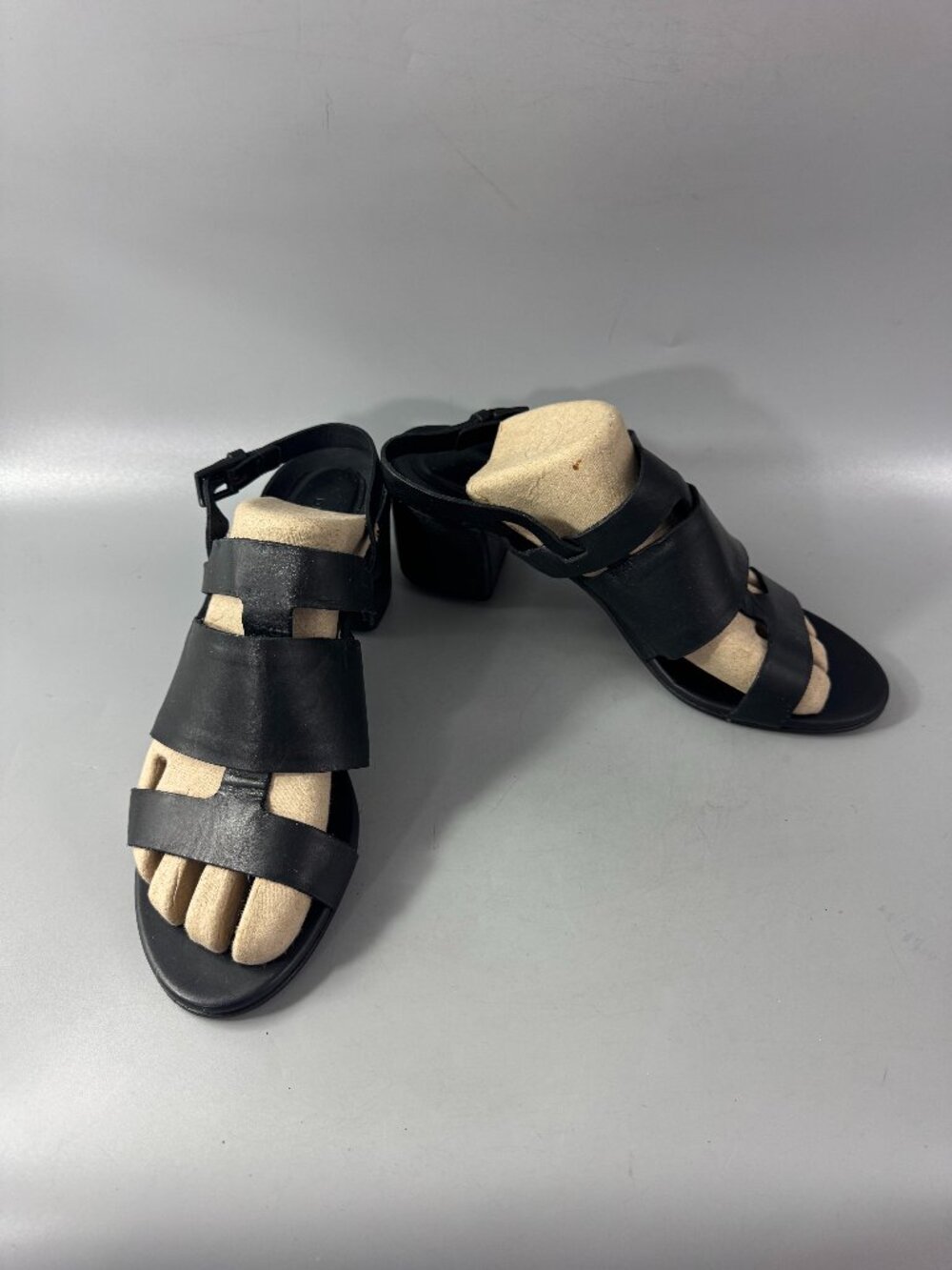 Del Carlo Black Leather Open-Toe Blocked Heel Sandal, Size 41